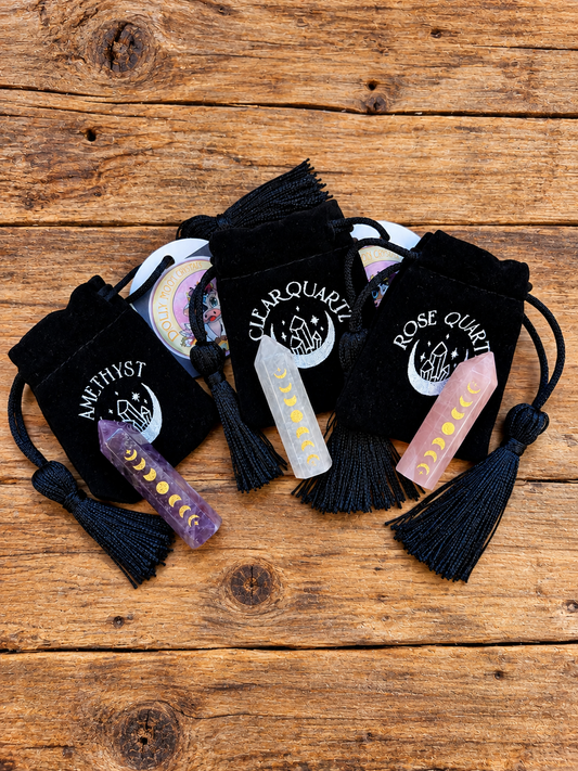 crystal points with velvet bags