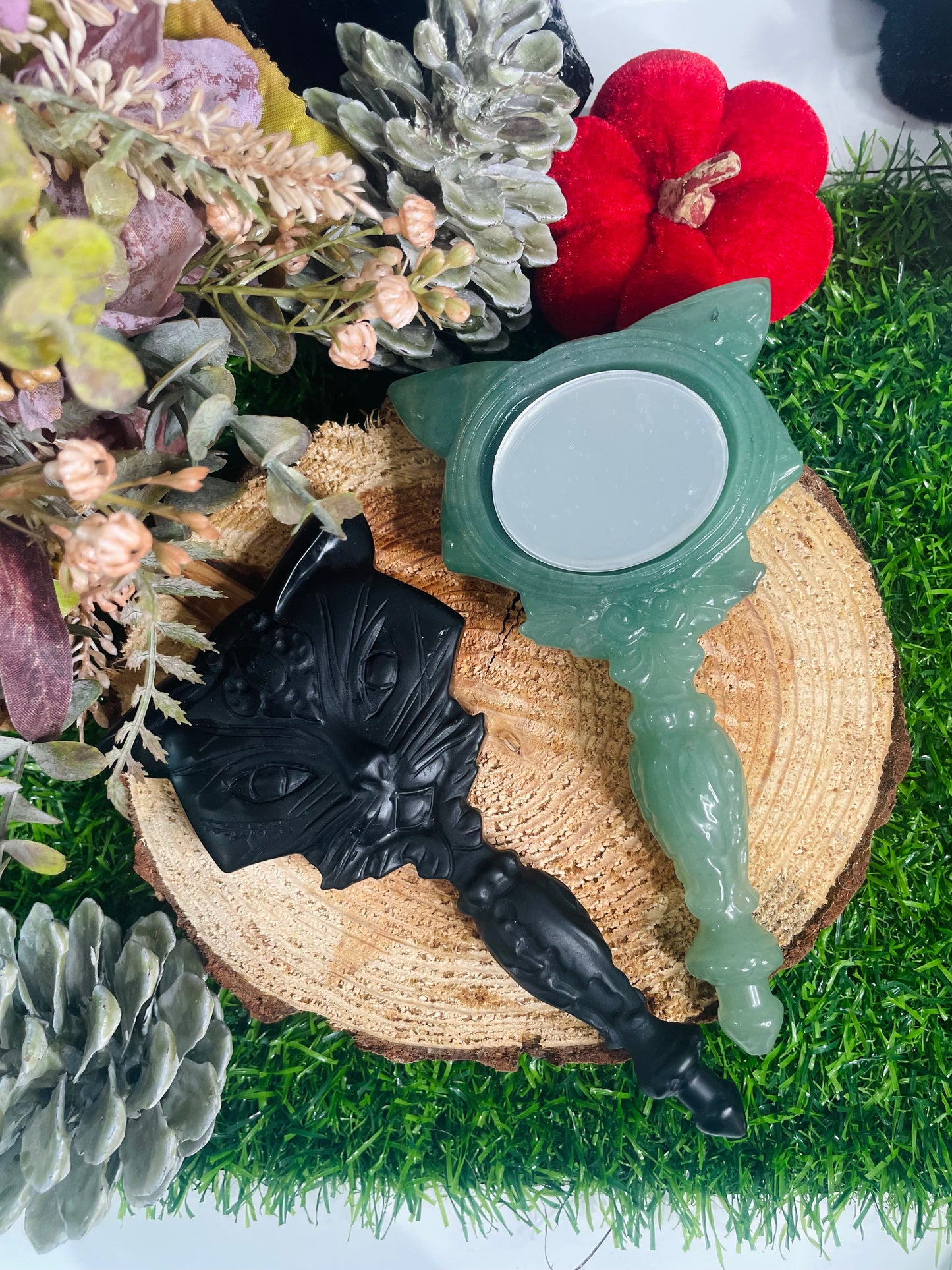 Cat Mirrors, Crystal Mirror, Witchy Mirror, Crystal Carving, Crystals For Protection, Crystal for Luck,