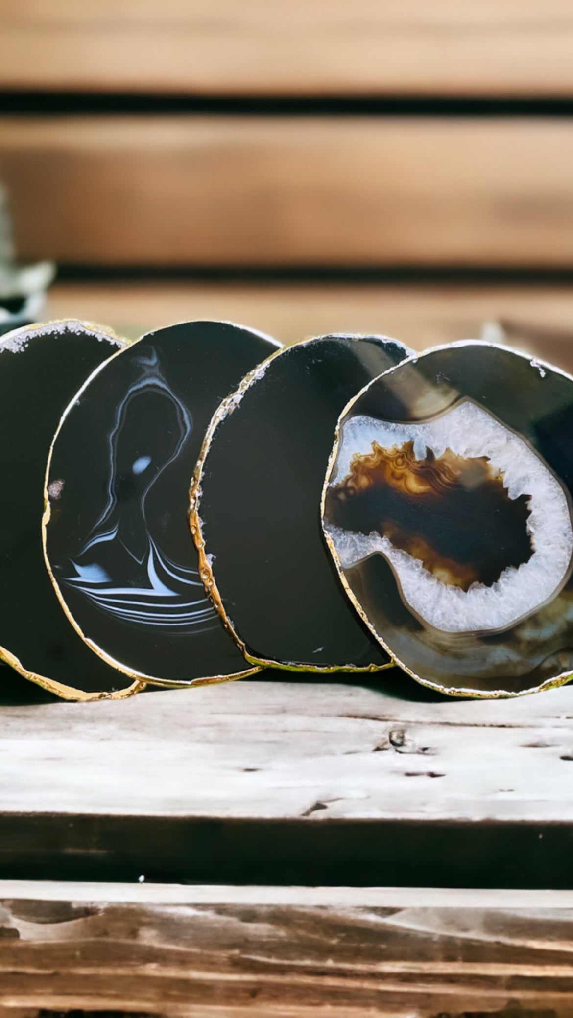 Black Agate Crystal Coaster Set