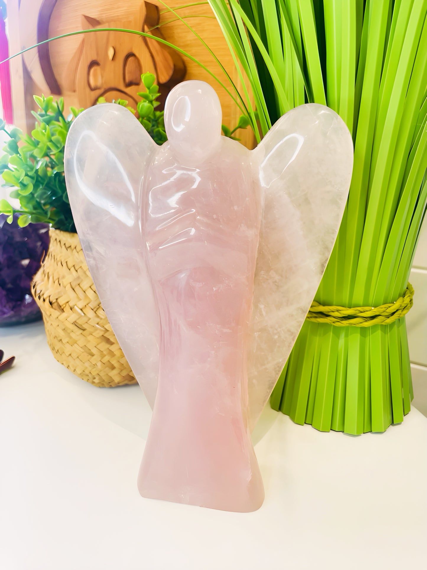 XL Rose Quartz Angel, Angel, Angel Carving, Rose Quartz, Rose Quartz Crystal, Crystal for Love, Crystal for Self Love, Angelic, Spiritual Crystal