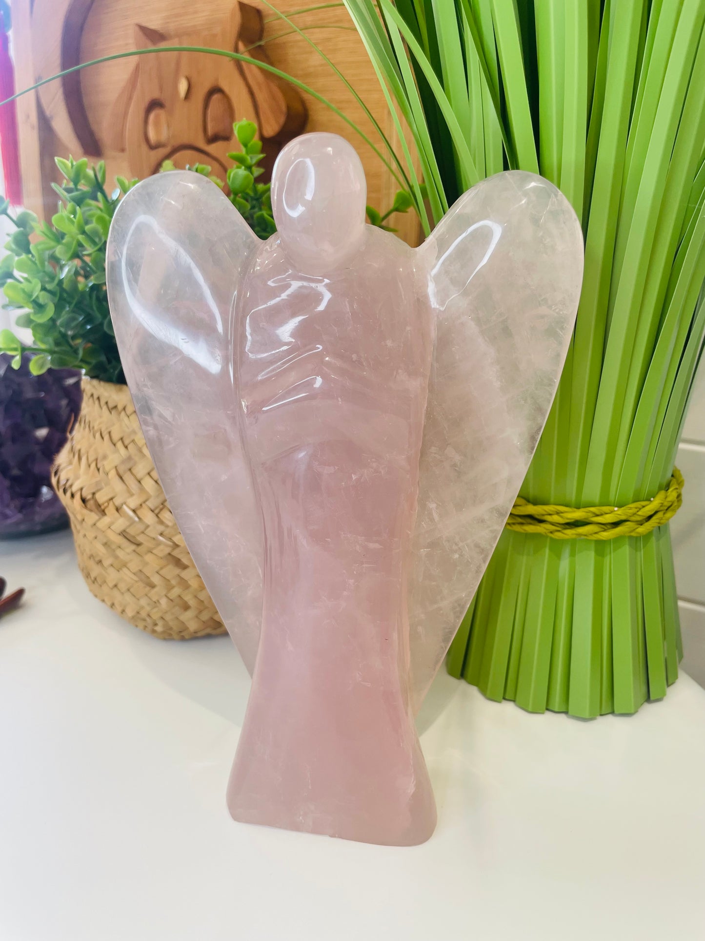 XL Rose Quartz Angel, Angel, Angel Carving, Rose Quartz, Rose Quartz Crystal, Crystal for Love, Crystal for Self Love, Angelic, Spiritual Crystal
