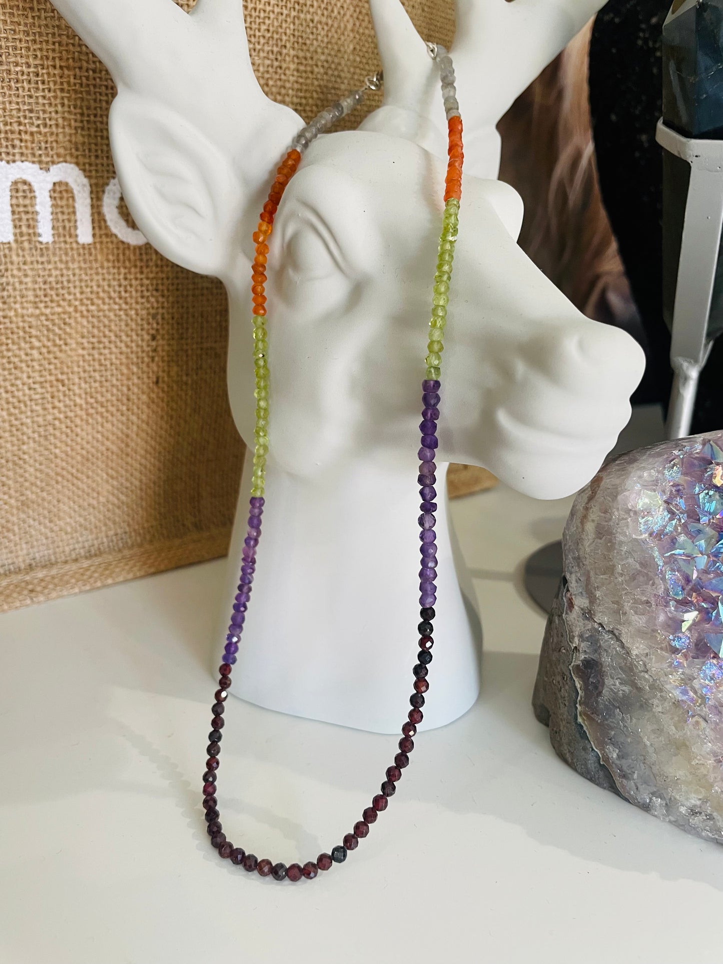 Crystal Necklace, Faceted Crystal, Gemstone Necklace, Carnelian, Peridot, Amethyst, Garnet, Labradorite, Chakra Necklace, Crystals, Silver Necklace