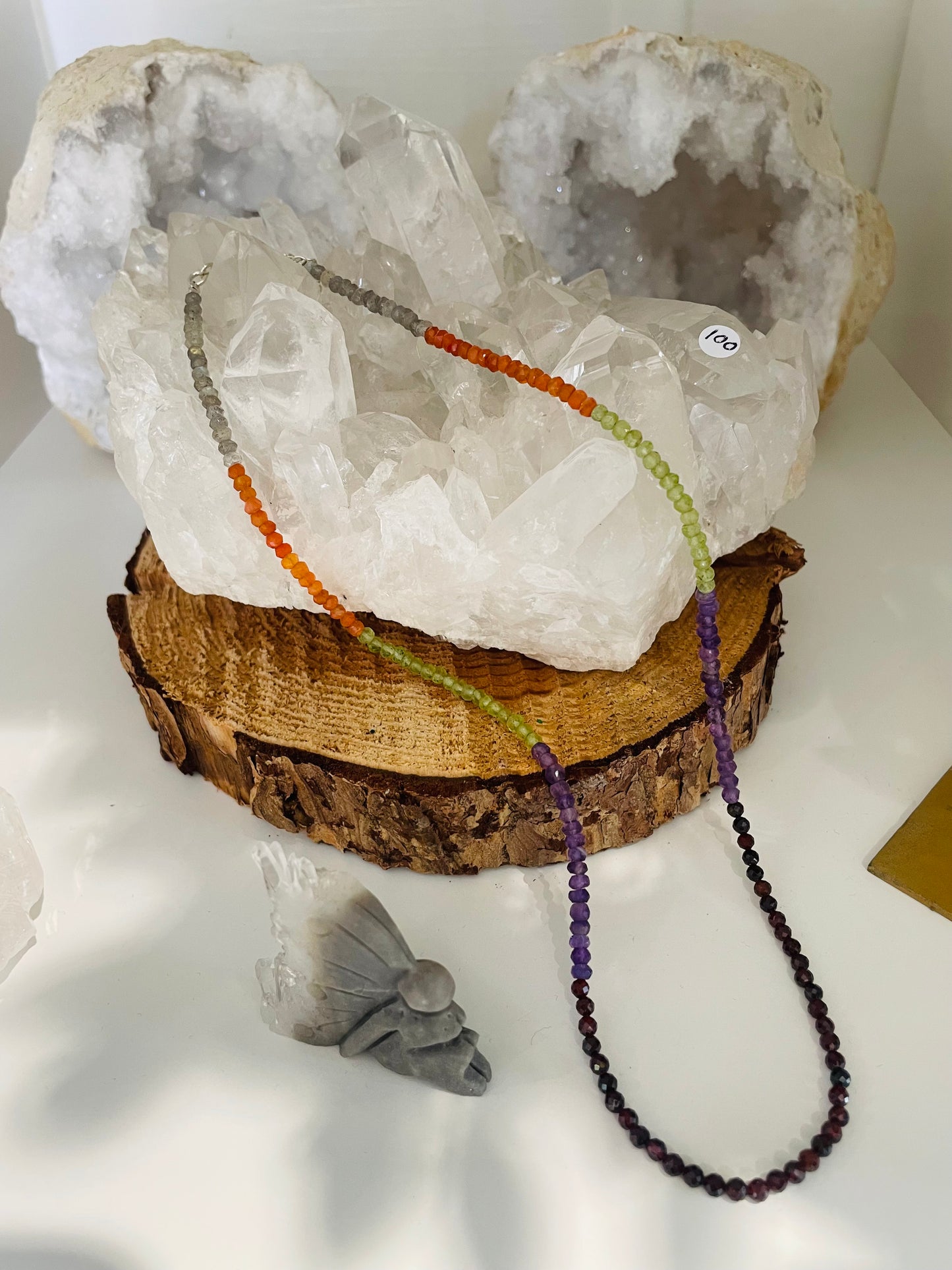 Crystal Necklace, Faceted Crystal, Gemstone Necklace, Carnelian, Peridot, Amethyst, Garnet, Labradorite, Chakra Necklace, Crystals, Silver Necklace