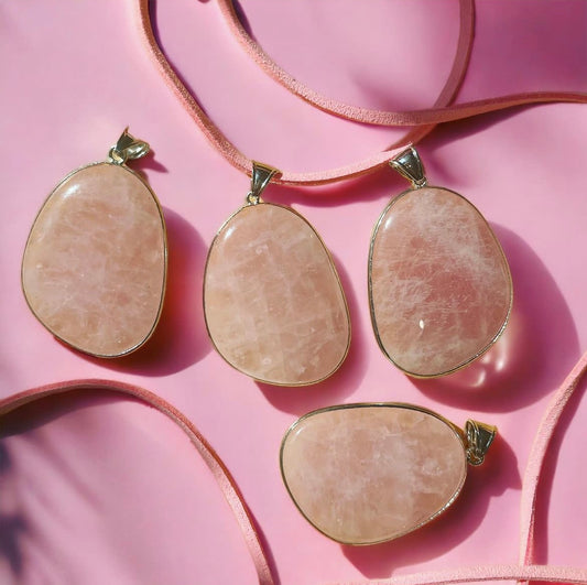 Rose Quartz Pendant Fashion Silver, Polished Rose Quartz
