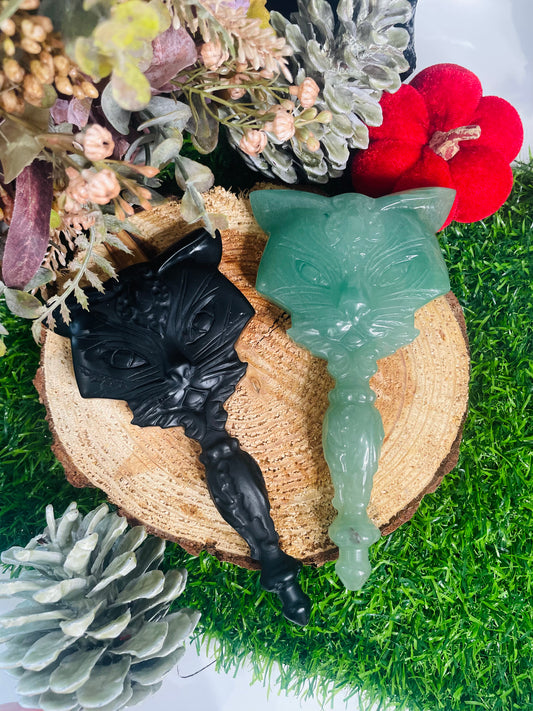 Cat Mirrors, Crystal Mirror, Witchy Mirror, Crystal Carving, Crystals For Protection, Crystal for Luck,