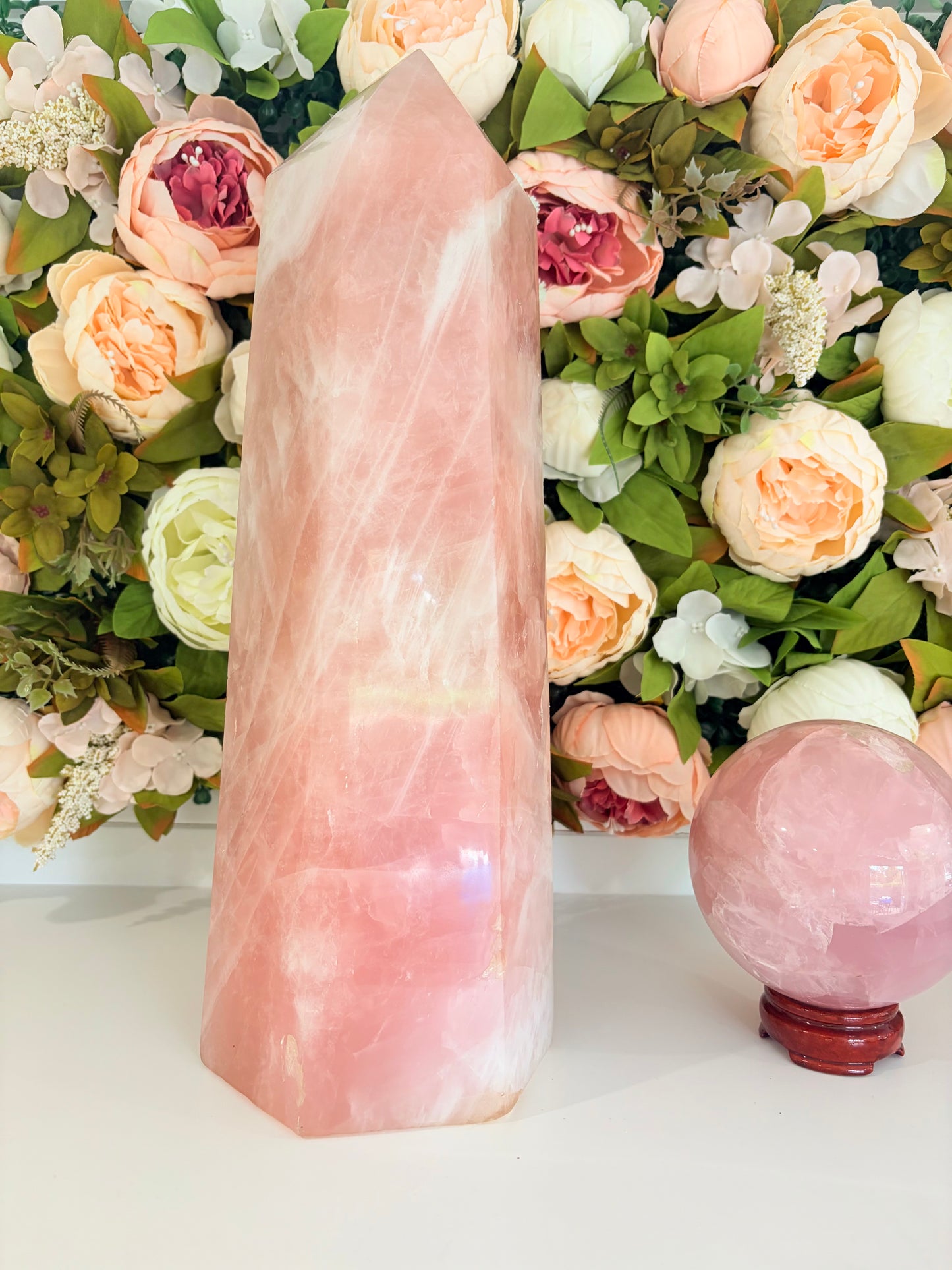 XXL Rose Quartz Tower - "Rosie" | Statement Crystal Tower