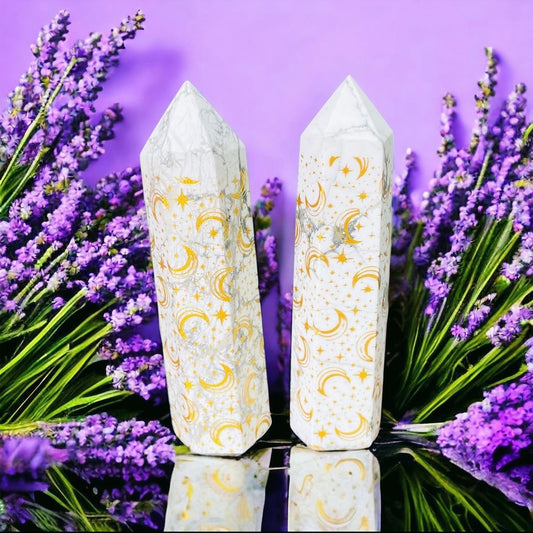 White Howlite Moon & Star Points