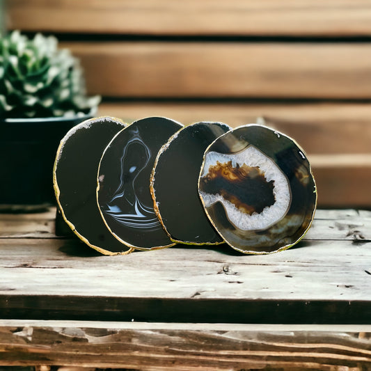 Black Agate Crystal Coaster Set