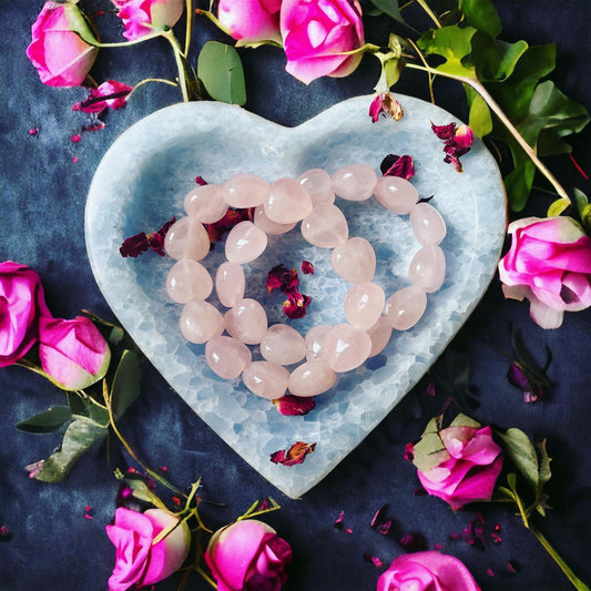 Rose Quartz Bracelet, Rose Quartz Crystal, Crystal for Love, Heart Bracelet, Pink Crystal Bracelet, Crystal for Self Love, Pink Crystals, Heart Chakra